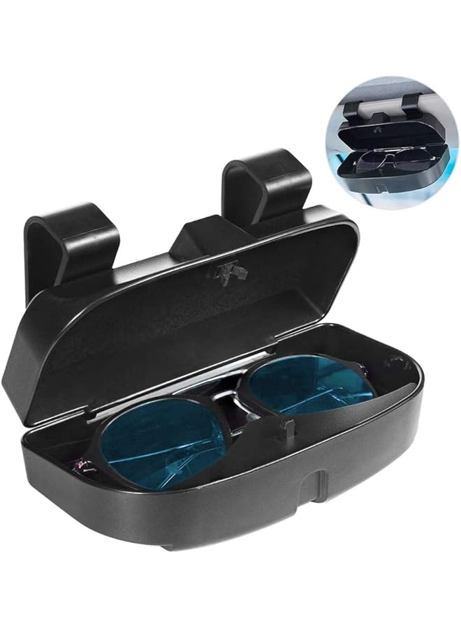 Number-One Car Visor Sunglass Case Holder Clip, Eye Glasses Storage Box With Double Card Slots Car Sunglasses Organizer Mount General For All Car Models (Black) - Image 1