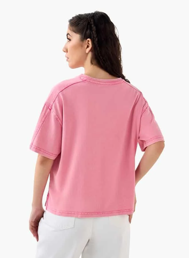 Lee Cooper Lee Cooper Graphic Print Oversized V-neck T-shirt with Short Sleeves