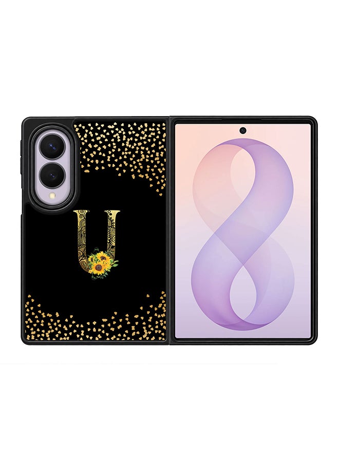 Stylizedd Rugged Case for Samsung Galaxy Z Fold8- Slim Fit Hybrid Rubber Cover Sunflower Monogram - U (Black)