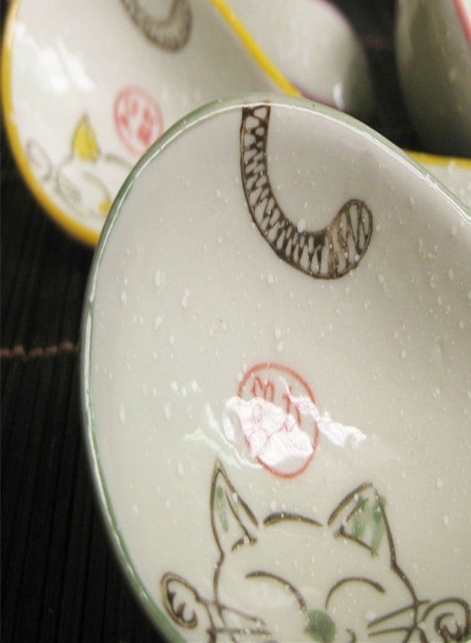 123Arts 5pcs Ceramics Japanese Fortune Cat Lucky Cat Hand Painted Soup Spoons - Image 3