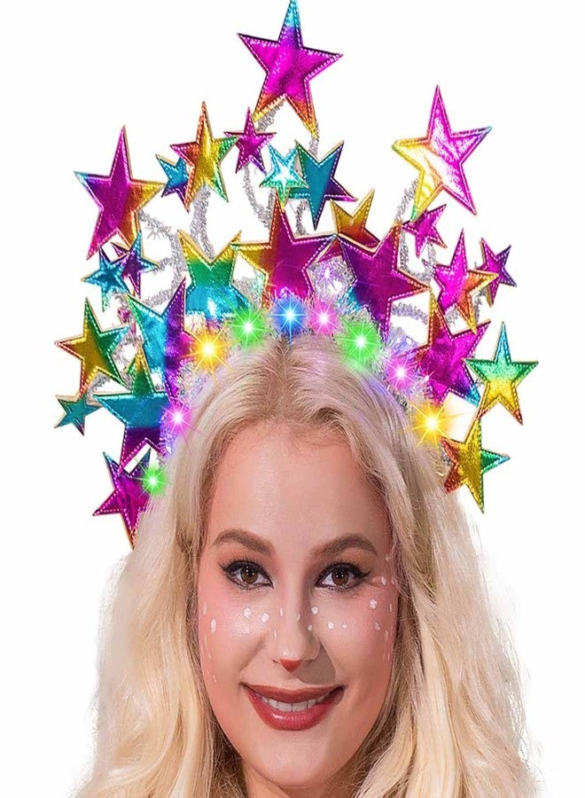 GENBREE Light Up Stars Headbands Sparkly Led Star Hair Band Rave Party Costume Hair Accessories for Women(Multi-colored) - Image 1