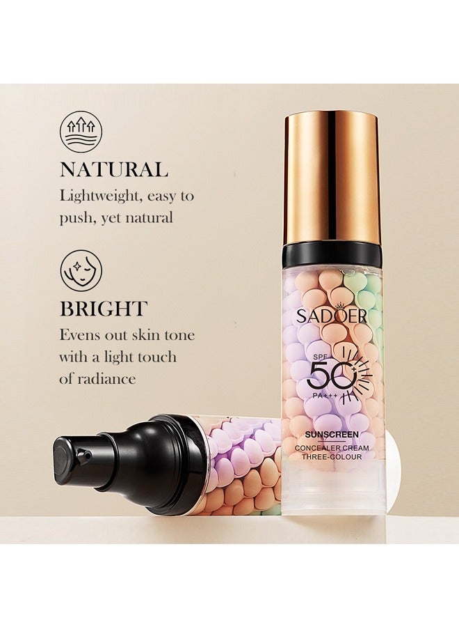 SADOER Isolation Cream Three-Colour, Invisible Pore, Sunscreen lotion SPF50, Makeup Primer for Mature Skin, Three Color Contour Isolation Cream, Color Corrector, Cover Acne Marks, Oil Control Moisturizing 40g - Image 4