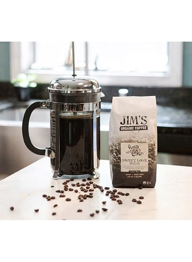 Jim's Organic Coffee – Sweet Love Blend – Whole Bean, Dark Roast, Bold 11 oz Bag  - Image 4