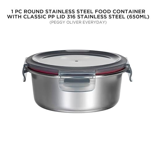 Peggy Oliver Everyday 650Ml Round Stainless Steel Food Container With Classic Pp Lid 316 Stainless Steel Microwave and Dishwasher Safe - Image 2