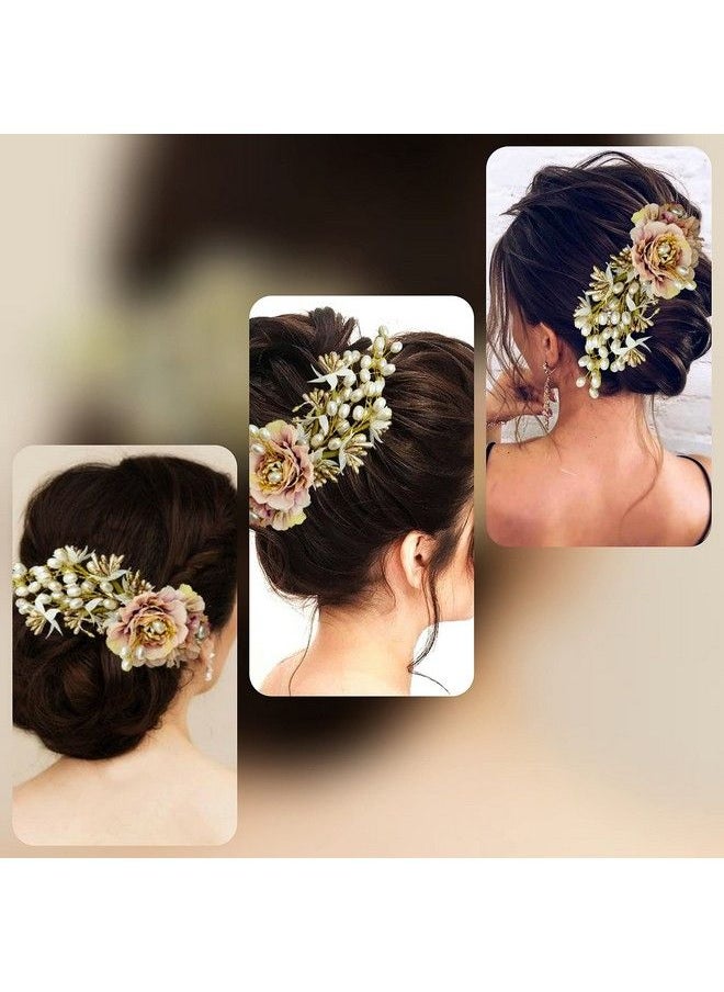 Hair Flare - Artificial Peony Flower With Pearl Hair Accessories And Hairpin For Women Peach 2216 Pack Of 1 - Image 1