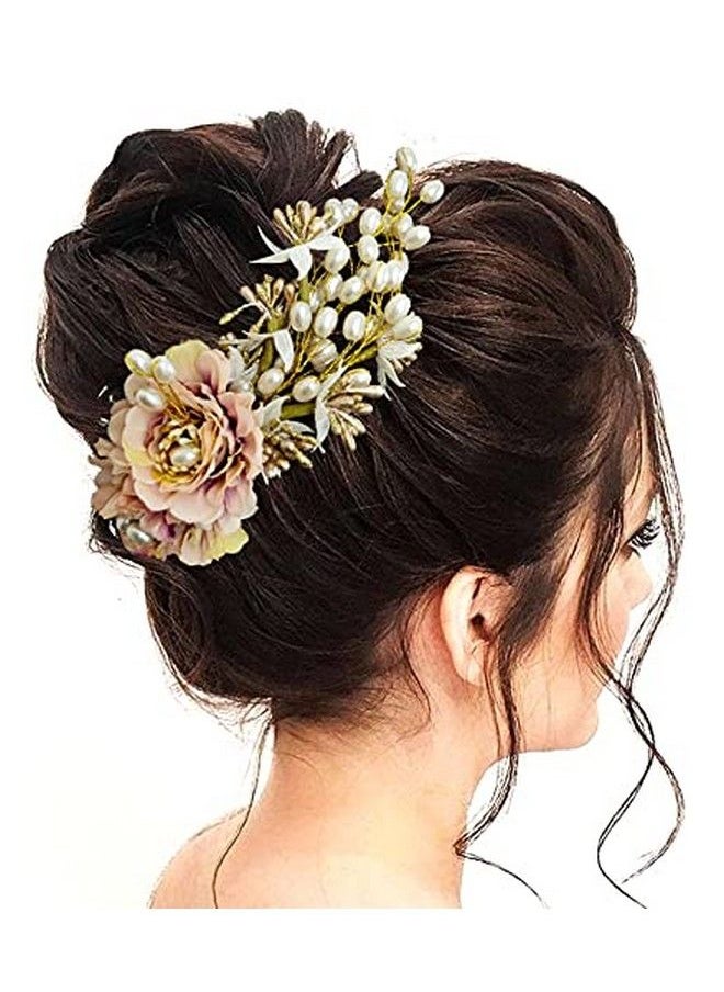 Hair Flare - Artificial Peony Flower With Pearl Hair Accessories And Hairpin For Women Peach 2216 Pack Of 1 - Image 1