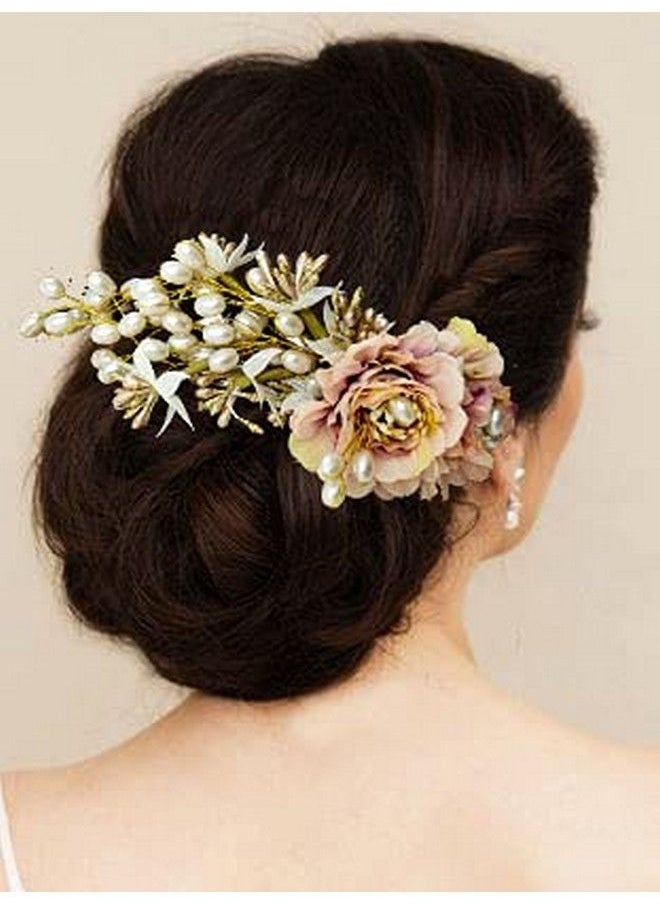 Hair Flare - Artificial Peony Flower With Pearl Hair Accessories And Hairpin For Women Peach 2216 Pack Of 1 - Image 1