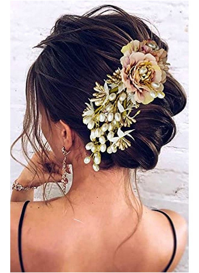 Hair Flare - Artificial Peony Flower With Pearl Hair Accessories And Hairpin For Women Peach 2216 Pack Of 1 - Image 1
