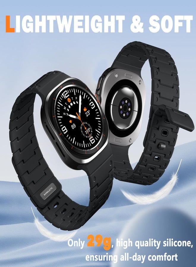 Bandletic Compatible with Samsung Galaxy Watch Ultra Strap 47 mm, Soft Silicone Magnetic Sport Breathable Durable Adjustable Replacement Bands for Galaxy Watch Ultra for Men Women, 24 millimetri - Image 3
