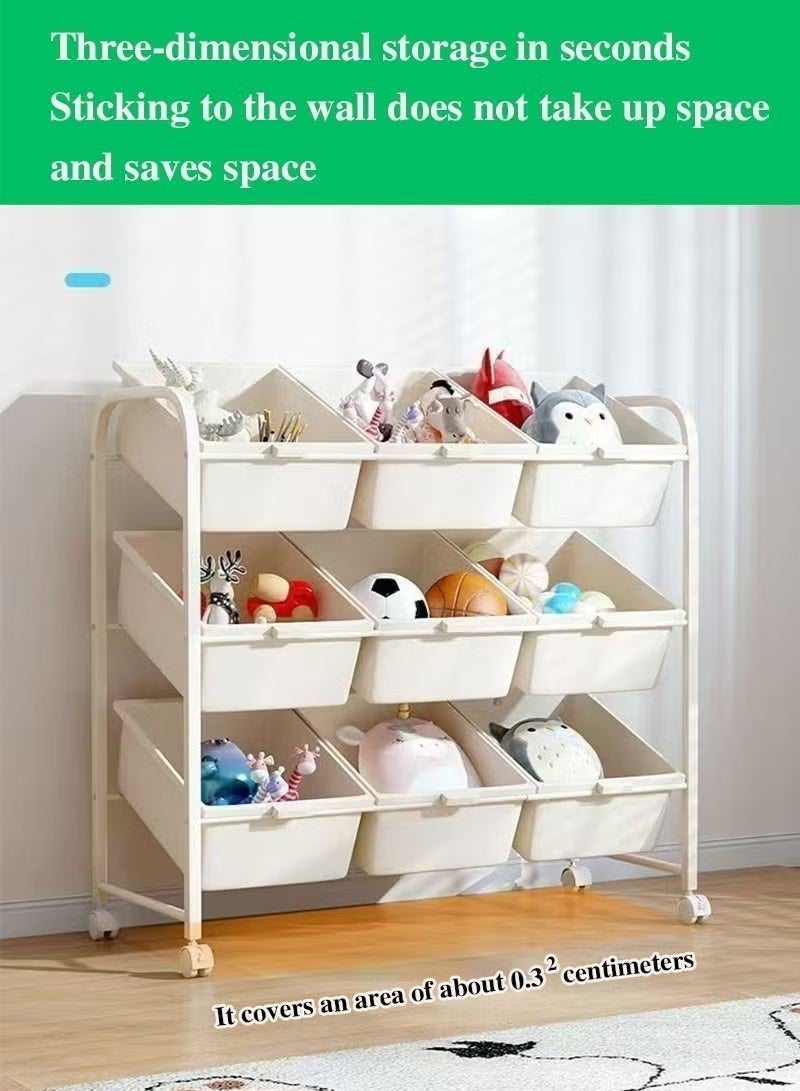 moon-life1 Three-tier children's toy storage unit with nine removable compartments, serving as both a toddler bookshelf and toy organiser. This contemporary toy rack is ideal for children's bedrooms, playrooms and nurseries. - Image 3