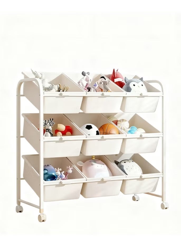 moon-life1 Three-tier children's toy storage unit with nine removable compartments, serving as both a toddler bookshelf and toy organiser. This contemporary toy rack is ideal for children's bedrooms, playrooms and nurseries. - Image 2