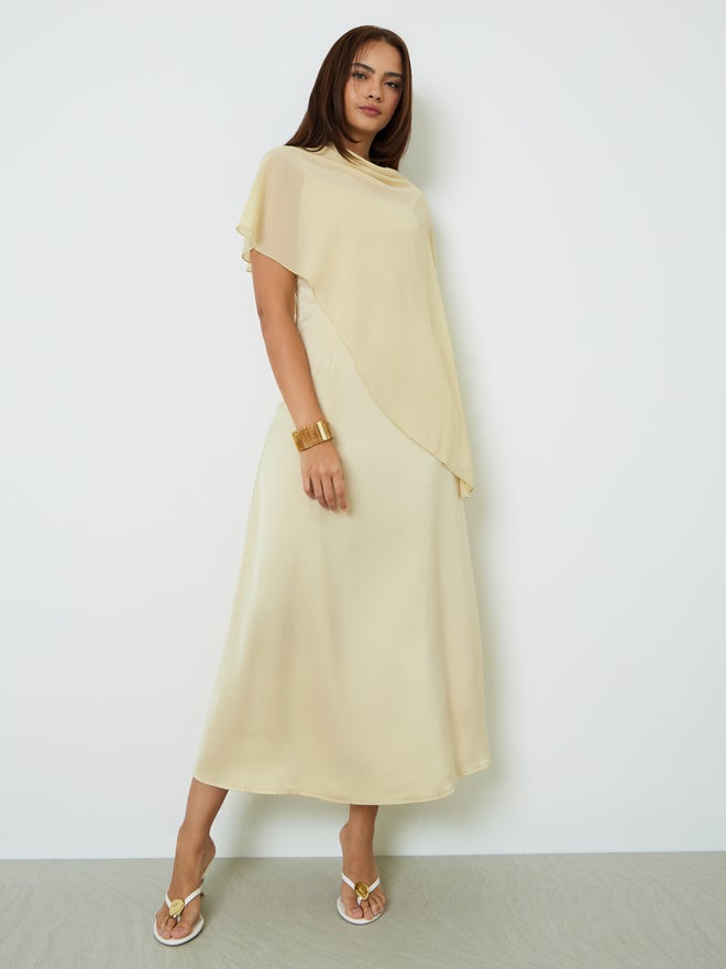 Styli Yellow Strappy Maxi Dress with Chiffon Shawl - Image 3