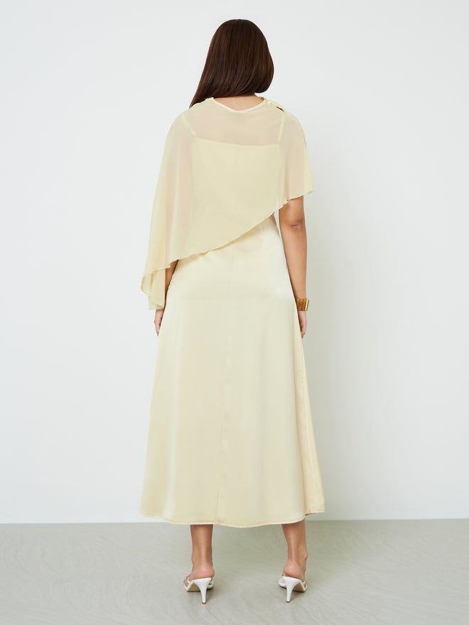 Styli Yellow Strappy Maxi Dress with Chiffon Shawl - Image 5