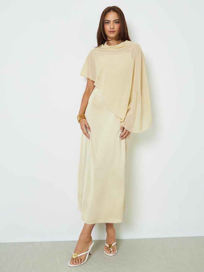 Styli Yellow Strappy Maxi Dress with Chiffon Shawl - Image 1