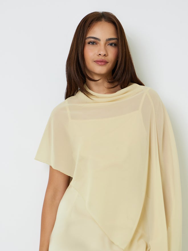 Styli Yellow Strappy Maxi Dress with Chiffon Shawl - Image 2