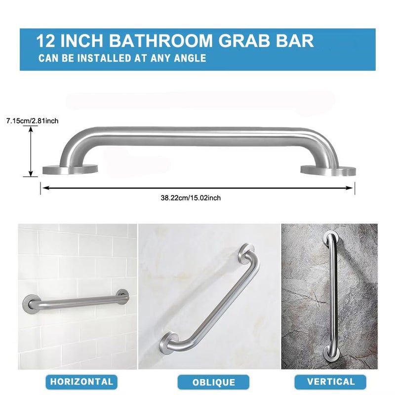 Raemnaky Stainless Steel Bathroom Safety Shower Grab Bar, Anti Slip Bathtubs Grab Bars,Toilet Assist Saft Handle Handrail ADA Compliant 500lbs for Handicap Elderly Senior (Brushed, 12 Inches) - Image 4