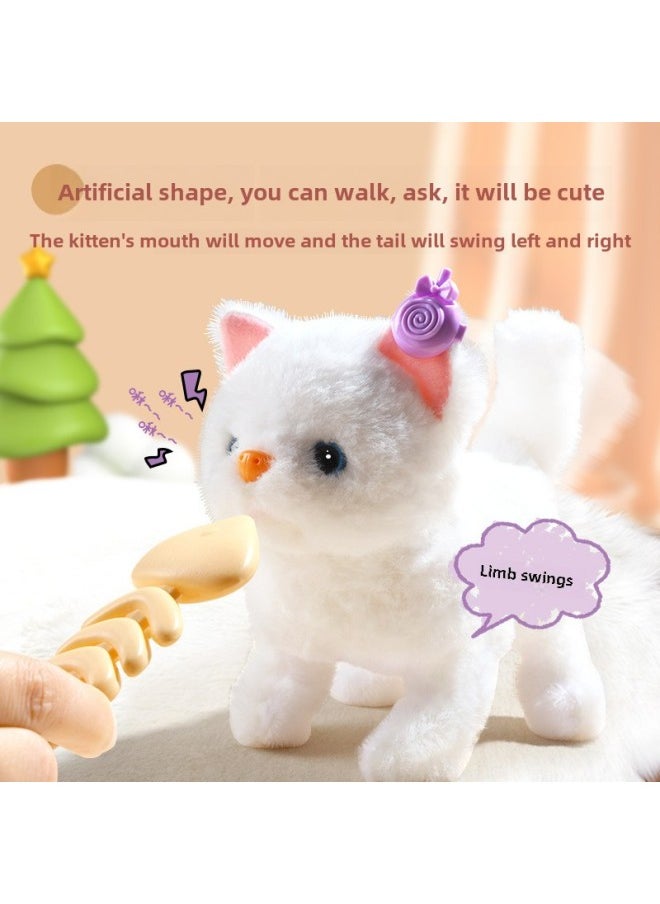 Children's Simulation Electric Plush Kitten Girl Toy Will Call Walking Adorable Rabbit Puppy Doll Gift-Color:Yellow Ear Cat  Fish Bone Dress Package-Specifications:Rechargeable Battery Edition  - Image 4