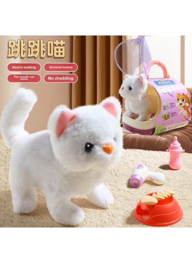 Children's Simulation Electric Plush Kitten Girl Toy Will Call Walking Adorable Rabbit Puppy Doll Gift-Color:Yellow Ear Cat  Fish Bone Dress Package-Specifications:Rechargeable Battery Edition  - Image 3