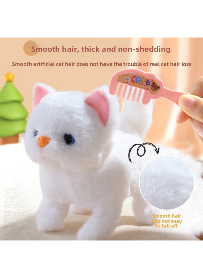 Children's Simulation Electric Plush Kitten Girl Toy Will Call Walking Adorable Rabbit Puppy Doll Gift-Color:Yellow Ear Cat  Fish Bone Dress Package-Specifications:Rechargeable Battery Edition  - Image 5