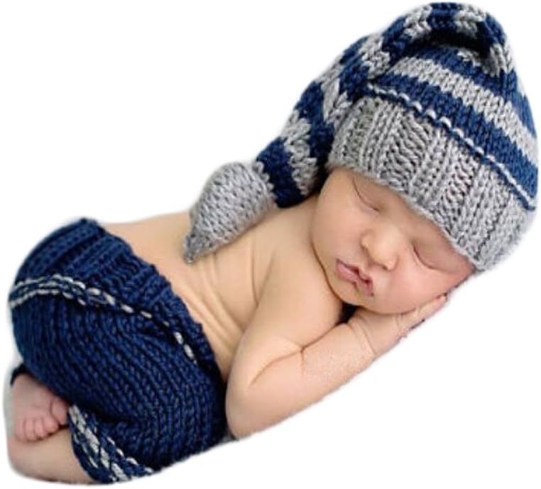 Vedory Newborn Baby Photography Props Boy Girls Photo Shoot Props Outfits Crochet Knitted Costume Unisex Cute Infant Hat Pants - Image 1