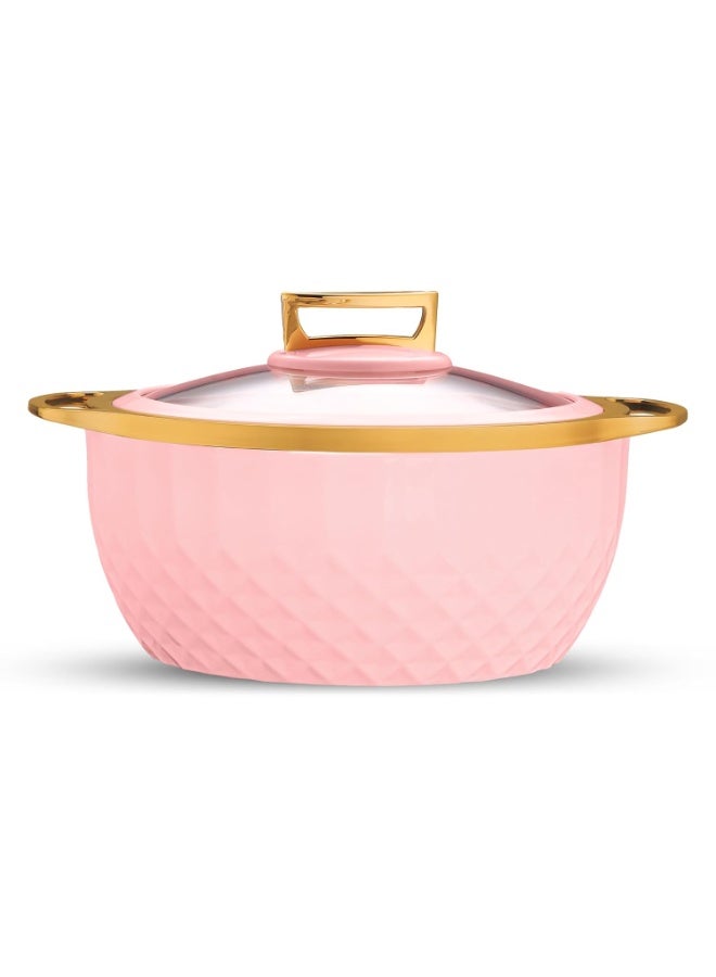 Trueware Classic Inner Steel with See Through Toughened Glass Lid Casserole | 1000 ml, Pink | PU Insulated | BPA Free | Oduor Proof | Food Grade | Ideal for Chapatti | Roti | Curd Maker | Hot Pot - Image 1