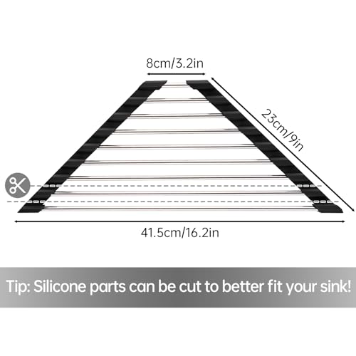 Tomorotec Foldable Stainless Steel Triangle Roll-Up Dish Drying Rack for Small Sink Corners - Over-The-Sink Multipurpose Kitchen Drainer, Rustproof Organizer, Trivet and Shelf - Space-Saving (Black) - Image 4
