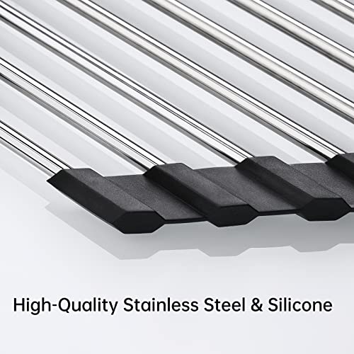 Tomorotec Foldable Stainless Steel Triangle Roll-Up Dish Drying Rack for Small Sink Corners - Over-The-Sink Multipurpose Kitchen Drainer, Rustproof Organizer, Trivet and Shelf - Space-Saving (Black) - Image 2