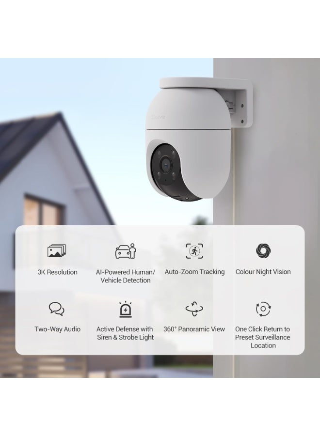 إيزفيز EZVIZ C8c 5MP (2 Pack) Wi-Fi Outdoor Cameras Wired, 360° Pan Tilt, CCTV Camera Support 512GB SD No Monthly Fee, Human/Vehicle Detection, 3K Color Night Vision, 2.4/5GHz Dual-Band Wi-Fi 6 (C8c 5MP) - Image 2