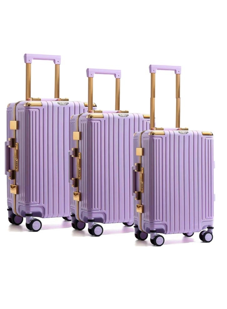 PK 3 PCS TROLLEY LUGGAGE ALUMINUM FRAME POLY CARBON MATERIAL, LUGGAGE SUITCASE SET AND CABIN LUGGAGE BAG SET PURPLE COLOUR