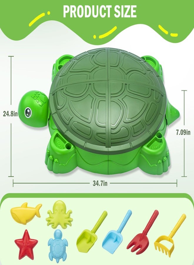 VROGTIK Turtle Sandbox with Lid & Beach Toys Set, 38" Kids Sandbox for Toddlers 3-8, Indoor Outdoor Sensory Play Sand Box with Cover, Summer Gift for Ages 3-8 - Image 3