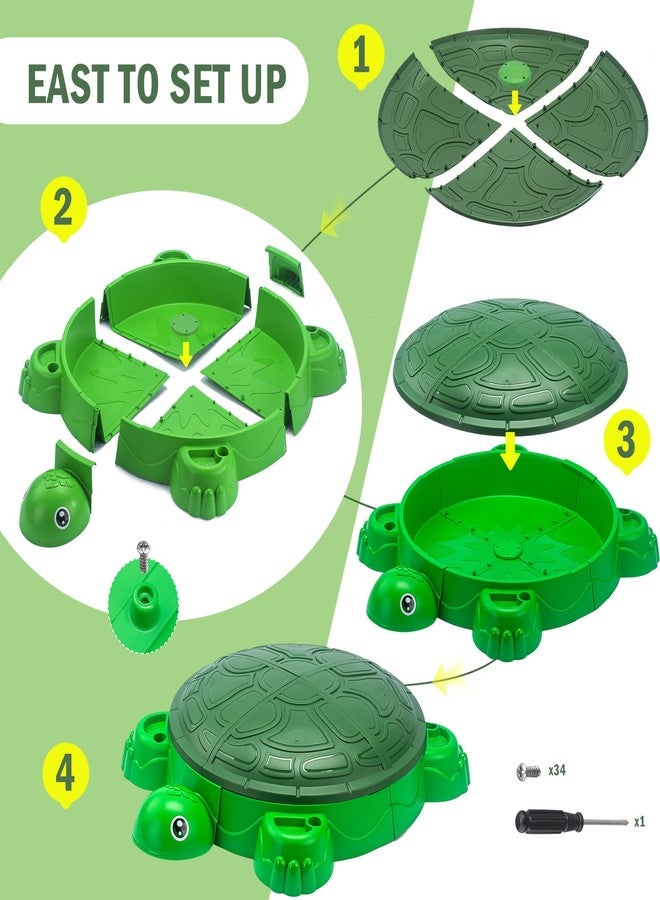 VROGTIK Turtle Sandbox with Lid & Beach Toys Set, 38" Kids Sandbox for Toddlers 3-8, Indoor Outdoor Sensory Play Sand Box with Cover, Summer Gift for Ages 3-8 - Image 4