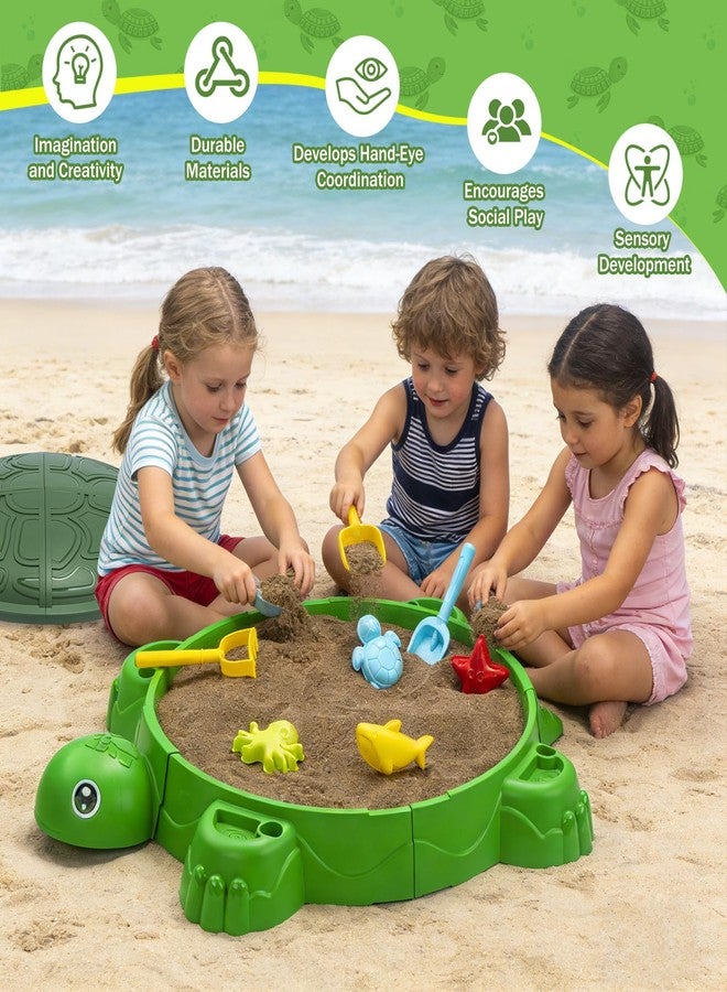 VROGTIK Turtle Sandbox with Lid & Beach Toys Set, 38" Kids Sandbox for Toddlers 3-8, Indoor Outdoor Sensory Play Sand Box with Cover, Summer Gift for Ages 3-8 - Image 2