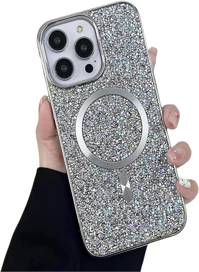 Next Next Store Compatible with iPhone 14ProMax Magnetic Glitter Case, Luxury Plating Shiny Phone Case, Anti-Scratch Shockproof Full Body Cover (Silver)
