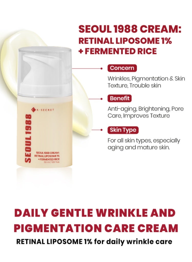 K-SECRET SEOUL 1988 Retinal Cream 50ml - Retinal Liposome 1% Cream for Fine Lines, Texture, Brightening & Daily Firming Care - Image 3