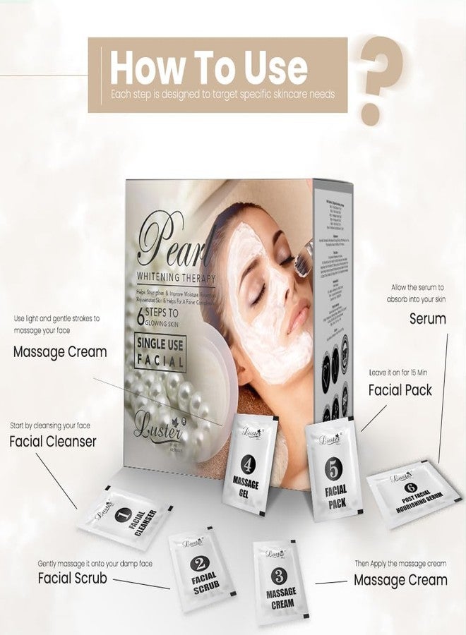 Luster Pearl Whitening Therapy Facial Kit | Enriched with Licorice & Herbal Extracts | 6 Step Facial Kit | Single Use Mini Facial Kit | Perfect Glowing Skin | Paraben Free - 40g (Pack of 2) - Image 4