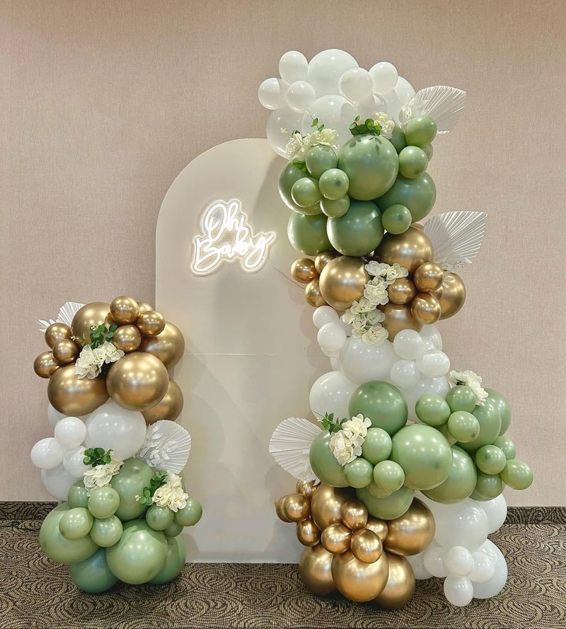 ADOINBY Sage Green White Gold Balloon Arch Kit, 156Pcs Latex Balloons Different Sizes 18 12 10 5 Inch Party Balloon Garland Kit for Baby Shower, Wedding, Engagements, Birthday, Anniversary Decorations - Image 4