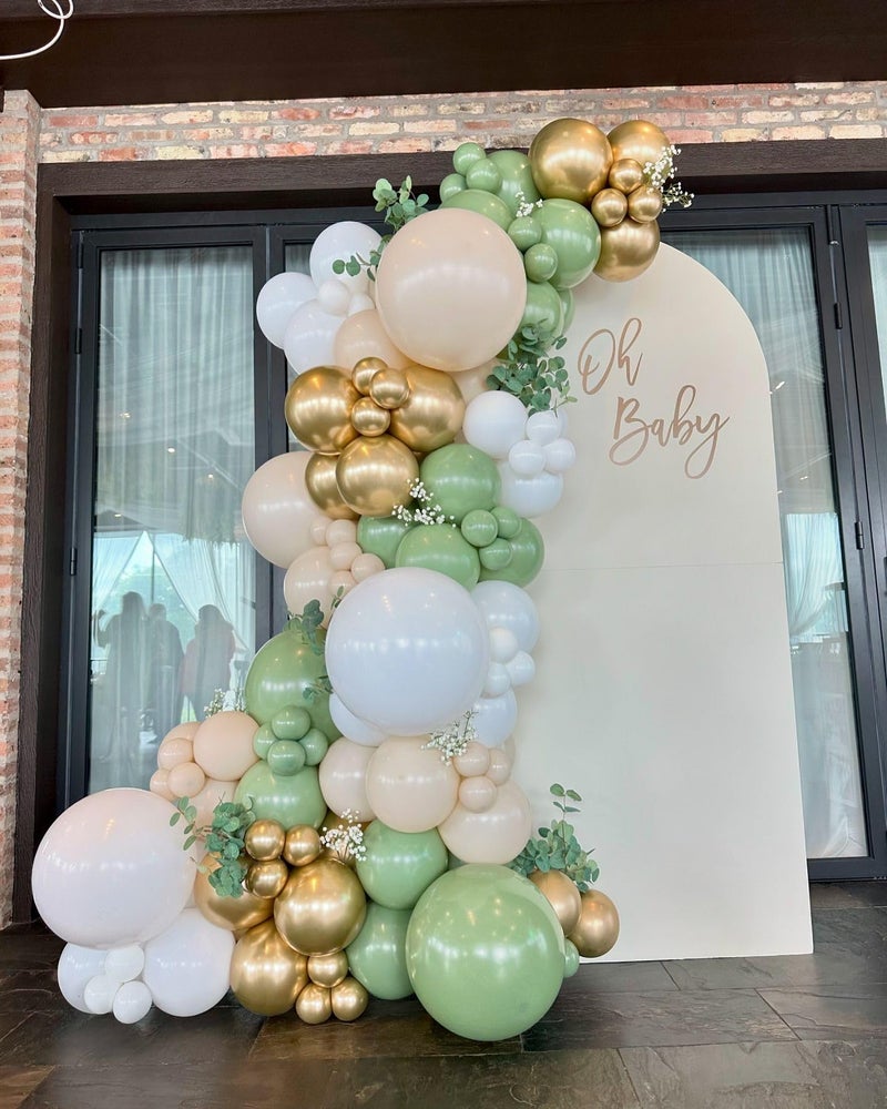 ADOINBY Sage Green White Gold Balloon Arch Kit, 156Pcs Latex Balloons Different Sizes 18 12 10 5 Inch Party Balloon Garland Kit for Baby Shower, Wedding, Engagements, Birthday, Anniversary Decorations - Image 5