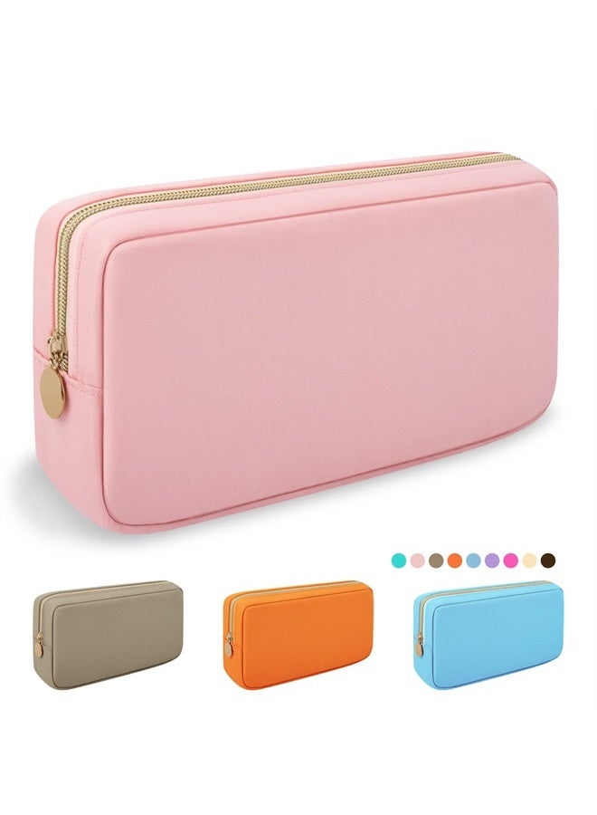 Iqimott حقيبة مكياج صغيرة من النايلون مع سحاب، حقيبة مكياج مدمجة، حقيبة أدوات تجميل، حقيبة سفر مقاومة للماء، حقيبة تخزين للعملات للنساء والفتيات والمراهقات (وردي) - Image 1