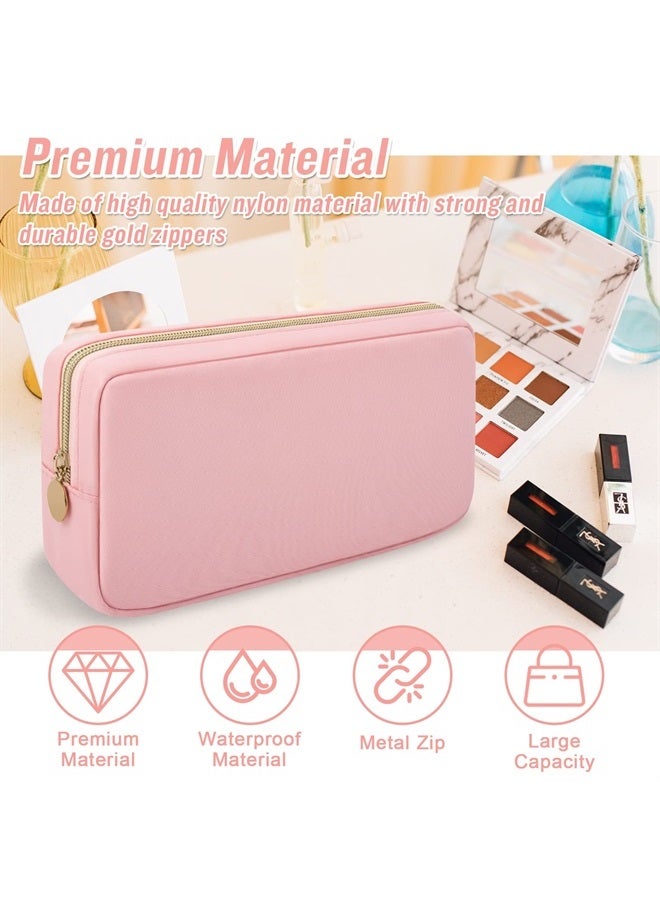 Iqimott حقيبة مكياج صغيرة من النايلون مع سحاب، حقيبة مكياج مدمجة، حقيبة أدوات تجميل، حقيبة سفر مقاومة للماء، حقيبة تخزين للعملات للنساء والفتيات والمراهقات (وردي) - Image 2