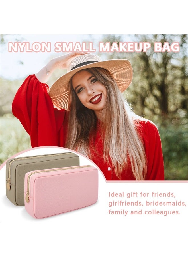Iqimott حقيبة مكياج صغيرة من النايلون مع سحاب، حقيبة مكياج مدمجة، حقيبة أدوات تجميل، حقيبة سفر مقاومة للماء، حقيبة تخزين للعملات للنساء والفتيات والمراهقات (وردي) - Image 3