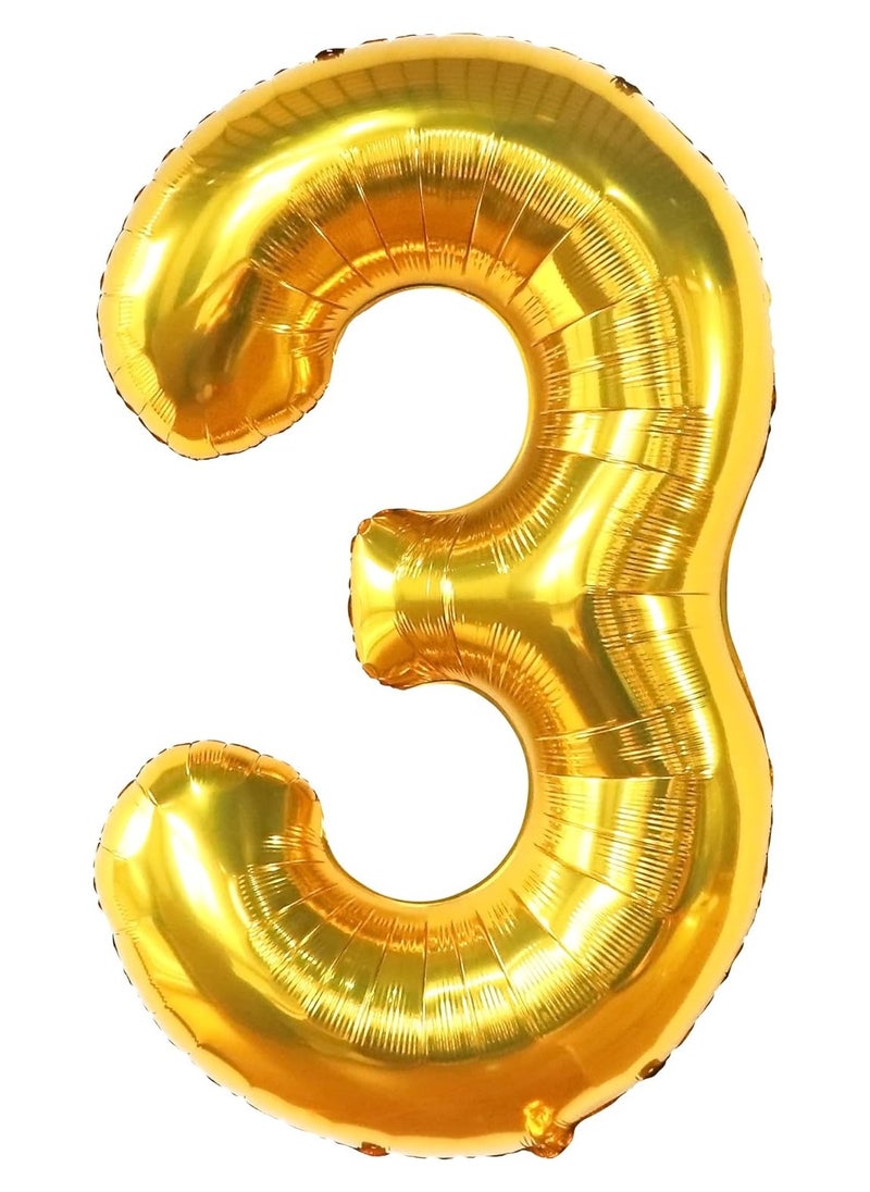 KATCHON Gold Number 3 Balloon - 40 Inch | Gold 3 Balloon Number for 3rd Birthday Decorations  - Image 1