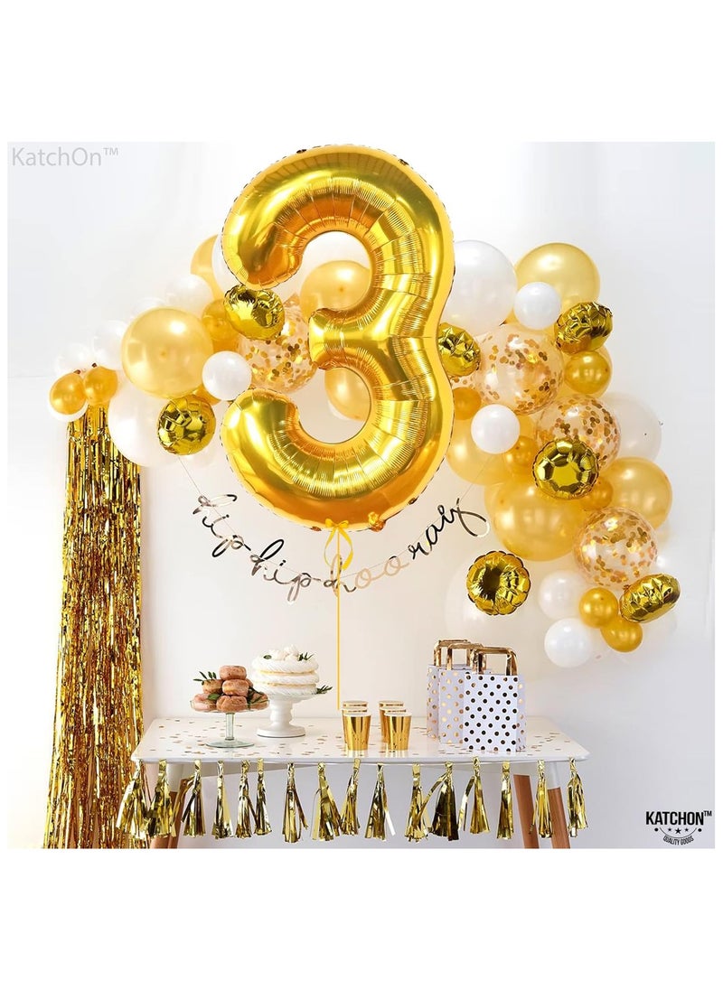 KATCHON Gold Number 3 Balloon - 40 Inch | Gold 3 Balloon Number for 3rd Birthday Decorations  - Image 2
