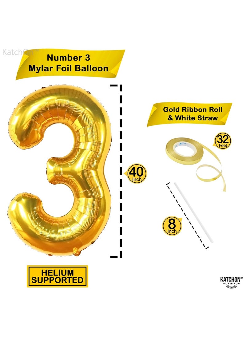 KATCHON Gold Number 3 Balloon - 40 Inch | Gold 3 Balloon Number for 3rd Birthday Decorations  - Image 3
