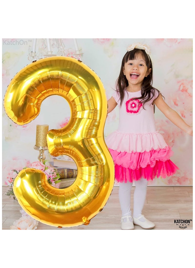 KATCHON Gold Number 3 Balloon - 40 Inch | Gold 3 Balloon Number for 3rd Birthday Decorations  - Image 4