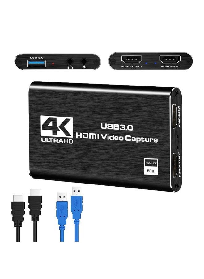 4K HDMI Video Capture Card, USB3.0 1080P 60FPS Video Recorder Audio Video,  Switch Capture Card for Streaming Gaming and Broadcasting Black  - Image 1