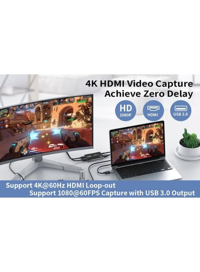 4K HDMI Video Capture Card, USB3.0 1080P 60FPS Video Recorder Audio Video,  Switch Capture Card for Streaming Gaming and Broadcasting Black  - Image 4