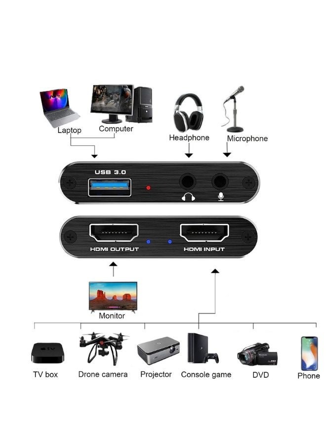 4K HDMI Video Capture Card, USB3.0 1080P 60FPS Video Recorder Audio Video,  Switch Capture Card for Streaming Gaming and Broadcasting Black  - Image 2