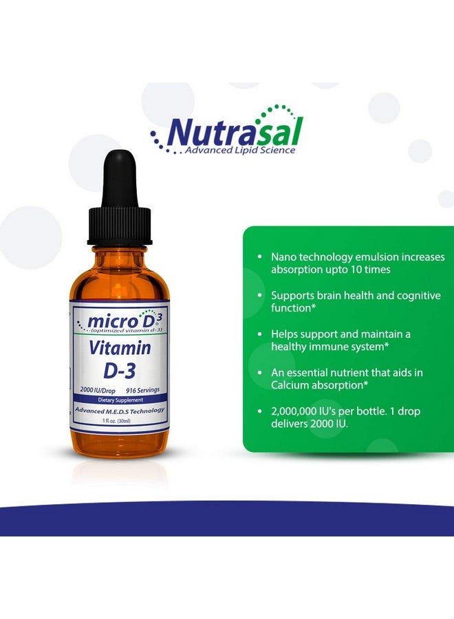 Nutrasal نوتراسال ميكرو D3 قطرات فيتامين D-3 - تركيز عالي (2 مليون وحدة دولية) فيتامين D3 مع تقنية النانو وامتصاص يصل إلى 10 مرات أكثر - 1 أونصة (30 مل) - Image 3