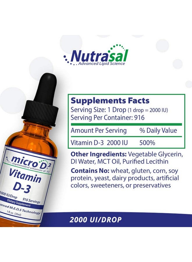 Nutrasal نوتراسال ميكرو D3 قطرات فيتامين D-3 - تركيز عالي (2 مليون وحدة دولية) فيتامين D3 مع تقنية النانو وامتصاص يصل إلى 10 مرات أكثر - 1 أونصة (30 مل) - Image 2