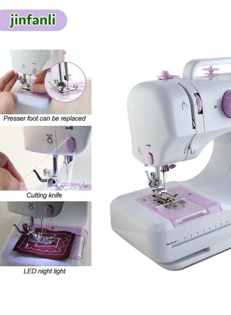 جين فان ل أنا ماكينة خياطة 12 إبرة مع دواسة قدم محمولة ودرج تخزين، خياطة عكسية بسرعتين، تحكم بالقدم، ضوء عمل، 100 فولت - 240 فولت، مناسبة للمبتدئين وهواة الخياطة، أبيض/أرجواني - Image 3